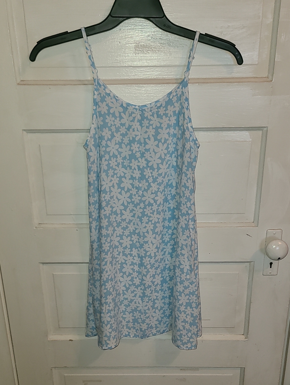 art class Light Blue & White Daisy Slip Dress with Thin Straps